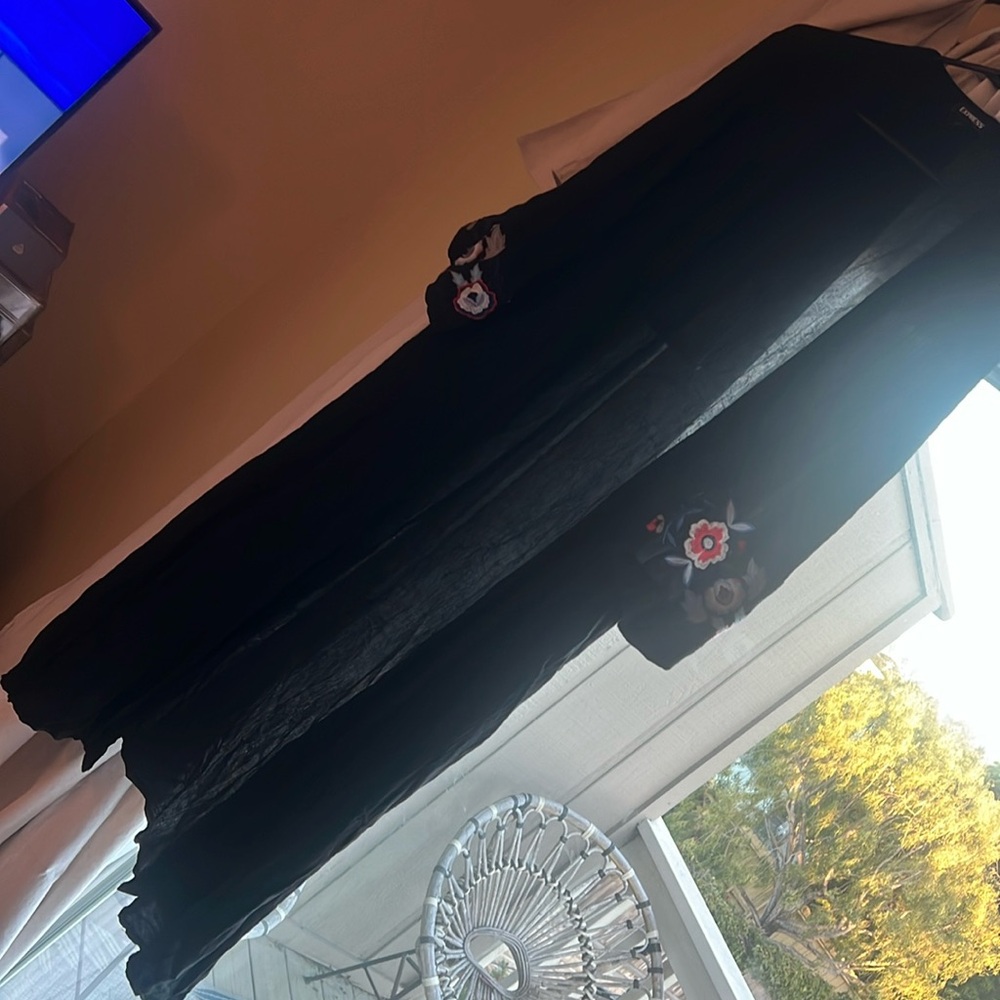 Black kimono with floral embroidered sleeves